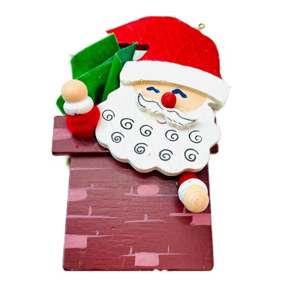 Unbranded Other - Vintage Santa Claus In Chimney Wooden Christmas Ornament Hand Painted Taiwan